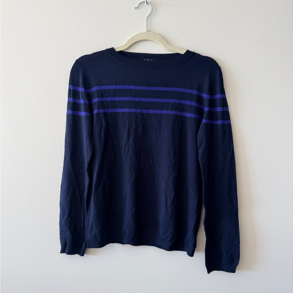 A.P.C. Women’s Sweater in Navy with Purple Stripes